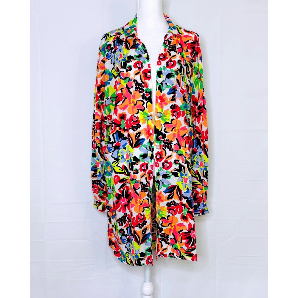 Anne Cole Button Down Shirt Floral Cover Up Medium Beach‎ Resort  Womens Top
